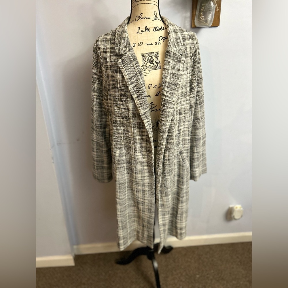 MELLODAY plaid‎ open front collared cardigan